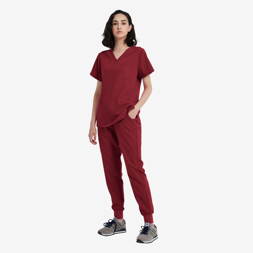 Ellisa Burgundy Scrubs Set Wholesale — view 2